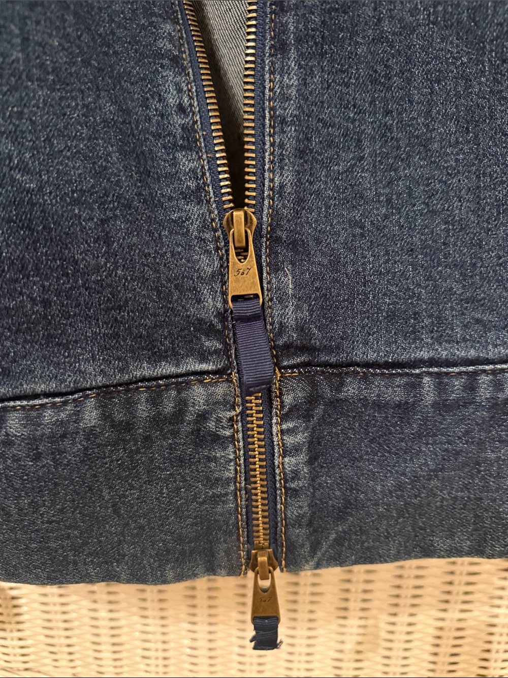 Cinq a Sept Dark Blue Denim Holly Jacket with Puff Sleeves and dual zipper - Picture 4 of 6